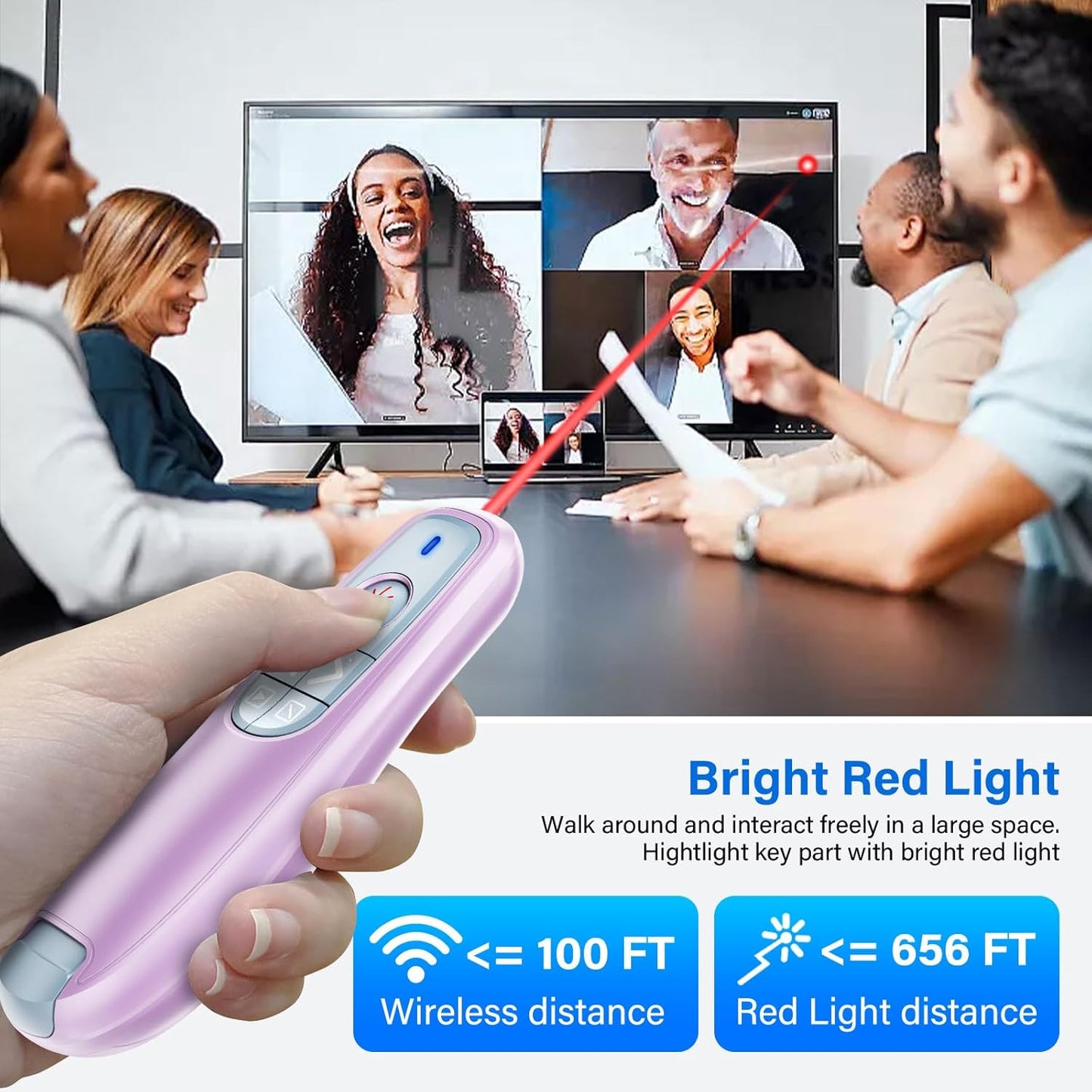 2-in-1 USB Type C Presentation Clicker, Wireless Presentation Clicker PowerPoint Presenter Remote with Volume Control, Powerpoint Clicker with Slide Advancer for Computer/Laptop/Mac,Pink