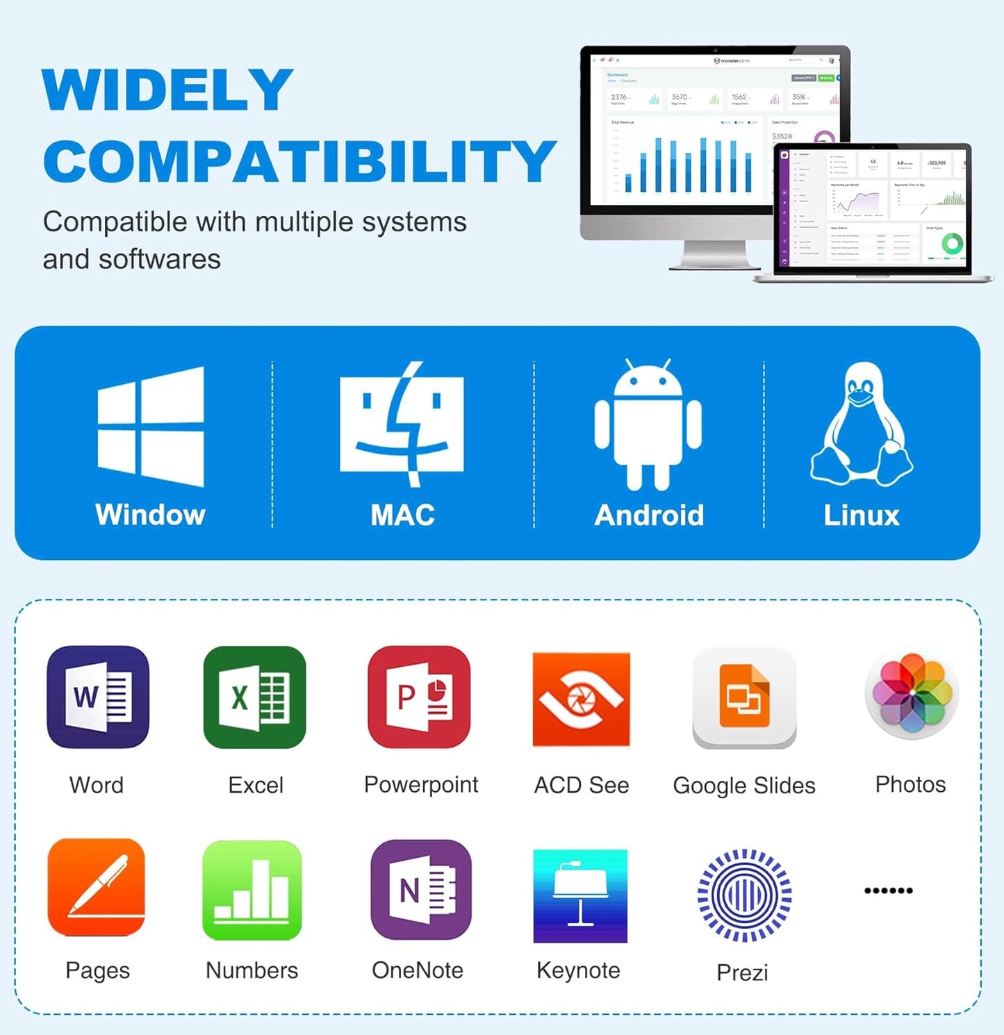 DINOSTRIKE White Presentation Clicker with Air Mouse Control, USB Type C Wireless Presenter Remote Clicker for Powerpoints Slide RF 2.4GZ Slide Advancer for Computer Laptop Mac
