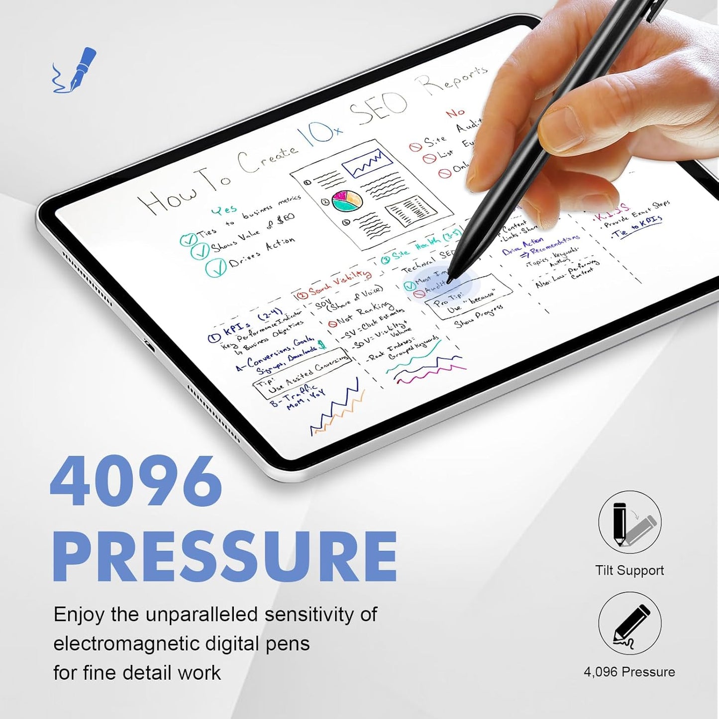 ProSketch Digital Pen fits for Remarkable 2 /Scribe/Supernote with Eraser Pencil Clip+NeverReplace Fine Titanium Tips,Tilt Draw&4096 Pressure Level,EMR Pen Replacement,Empower Your Digital Craft