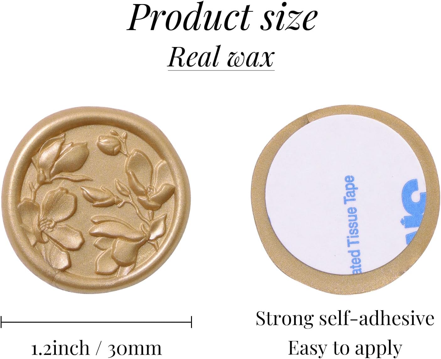 UNIQOOO Wax Seal Stickers - 3D Magnolia Wedding Invitation Envelope Botanical Seal Stickers, 50 Pcs Self- Adhesive Light Gold Stickers, Perfect for Invitation, Christmas, Gift Wrapping, Party