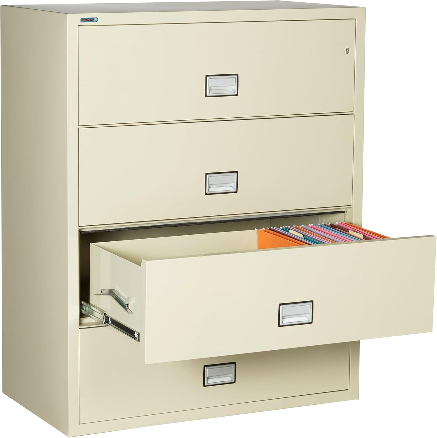 44 inch Wide 4-Drawer Lateral Fireproof File Cabinet – Legal and Letter Size Filing – Key Lock – Water Resistant – Fire Safe and Impact Rated – Putty Finish – Model LAT4W44P