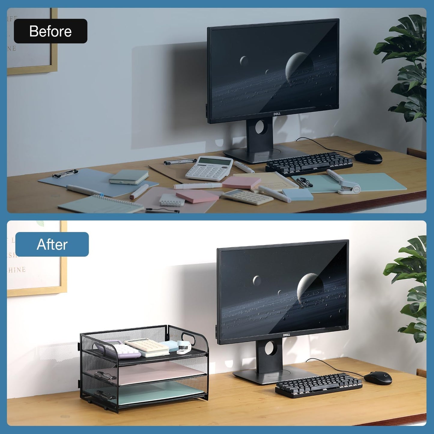 3-Tier Letter Tray Paper Organizer with Handle, Compact Mesh Desk File Organizer for Home Office Supplies Desktop Accessories,Black