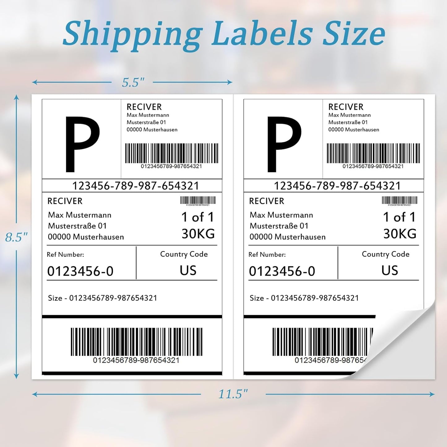 50 Half Sheet Self Adhesive Shipping Labels, 8.5" x 5.5" Address Labels for Laser & Inkjet Printers(50 labels-25 Sheet)