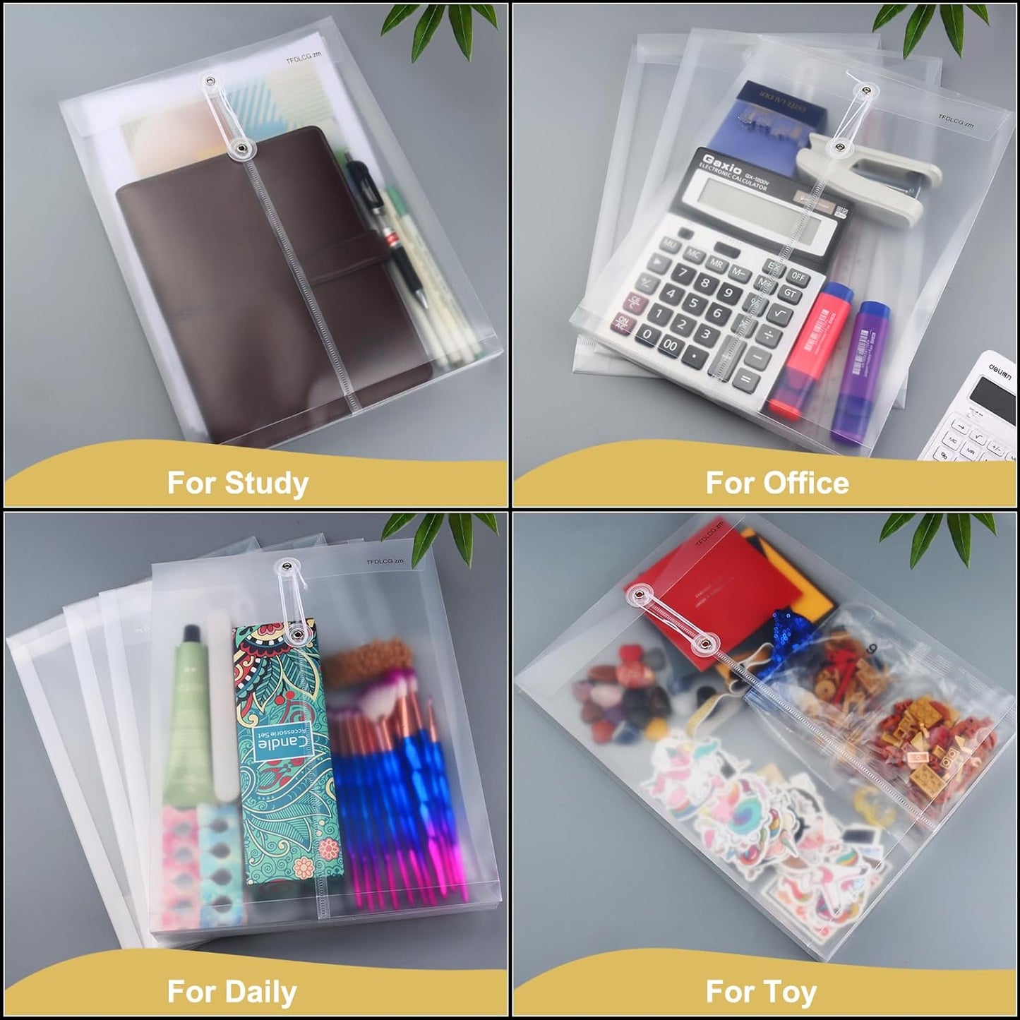 12 Pack Clear Plastic Envelopes with String Tie Closure,A4 Letter Size,TFDLCG zm Poly Reusable File Folders Project with1-1/4 Expansion,Paper Documents Organizer for Home, Office and Classroom