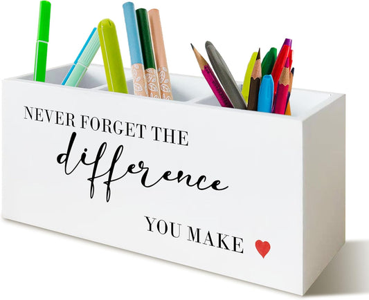 Never Forget The Difference You Make Wooden Pen Pencil Holder Organizer for Office Desk Accessories Thank You Appreciation Gifts for Coworkers Employees Retirement New Job Pen Holder for Desk