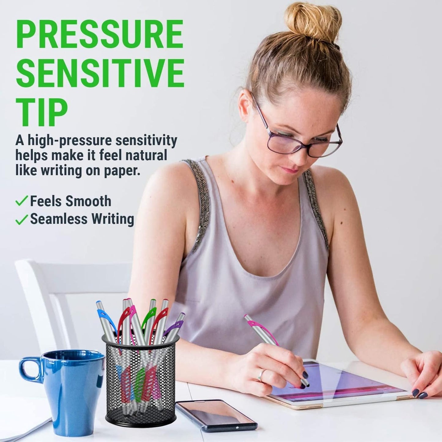 Stylus Pen, 2 in 1 Capacitive Stylus & Ballpoint Click Pen with Comfort Grip for Universal Touchscreen Devices, Tablets,iPad, iPhone 6,6 Plus, iPod, Android, Samsung Galaxy(Silver 10 Pack)