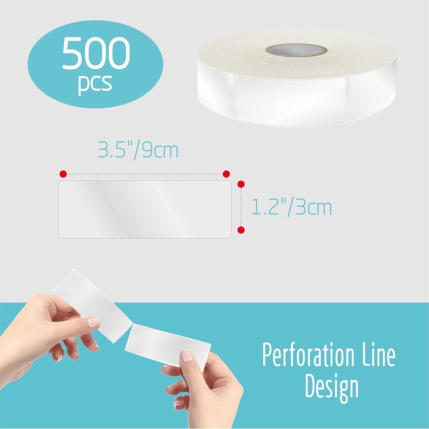 500 PCS Label Protectors, Transparent Waterproof Clear Wafer Seal Stickers for Protecting Package Envelope Mail Barcodes, Numbers and Stickers Mega Bundle with Perforation Line in Roll (3.5x1.2 inch)