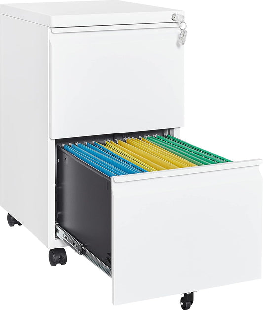 2 Drawer Vertical File Cabinet - Mobile Filling Cabinet with Lock for Legal/Letter Files - Office Storage File Cabinet with Wheels Under Desk - Assembly Required