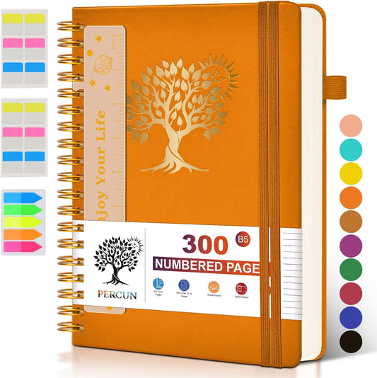 Large Spiral Notebook Journal for Women Men - 300 Numbered Lined Pages, College Ruled,B5 Hardcover Spiral Bound Notebook for School, Work, Note Taking, Writing, Leather Spiral Journal 7"x10"