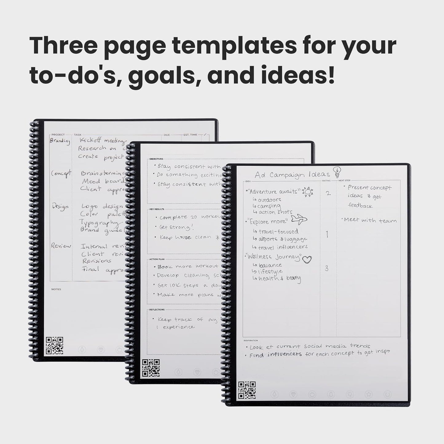 Rocketbook Fusion Reusable Undated Productivity Planner, Letter Size 8.5x11, Gray - Goals, Monthly and Weekly Calendar, Daily To-do List, Lined and Dotted Notes Pages