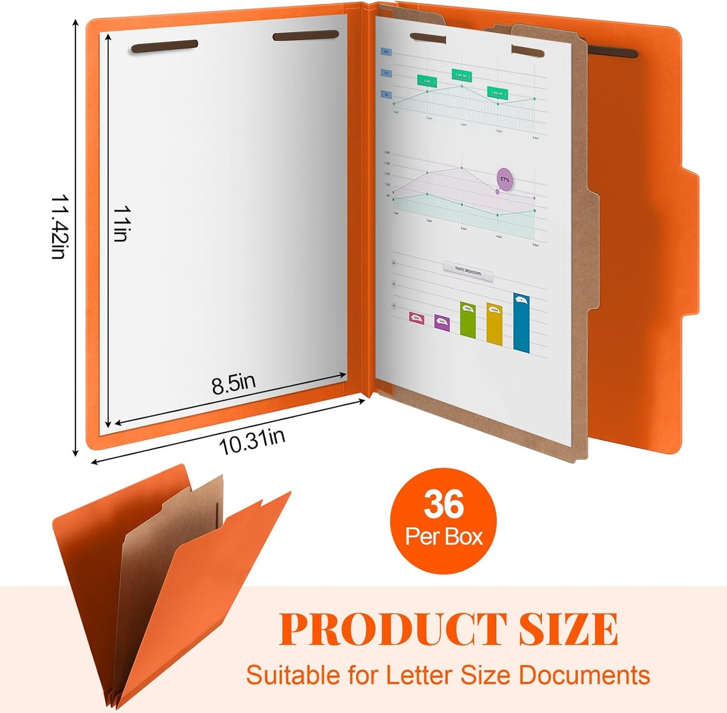 36 Pcs Classification Folders Letter Size, 1 Divider Pressboard File Folder with Fasteners, Expanding File Organizer Bulk for Teachers, Clergy, Office, Church, Christmas Donations (Orange)