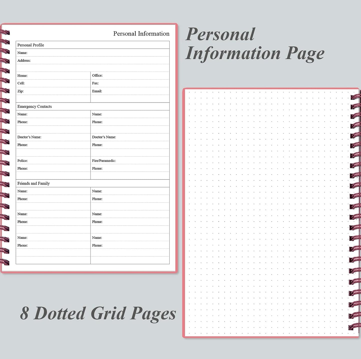 Daily Planner Undated - A5 To Do List Notebook Hourly Schedules, Spiral Appointment Planner for Women and Men, PVC Hardcover, Inner Pocket, Elastic Closure, 5.8" x 8.3", Pink