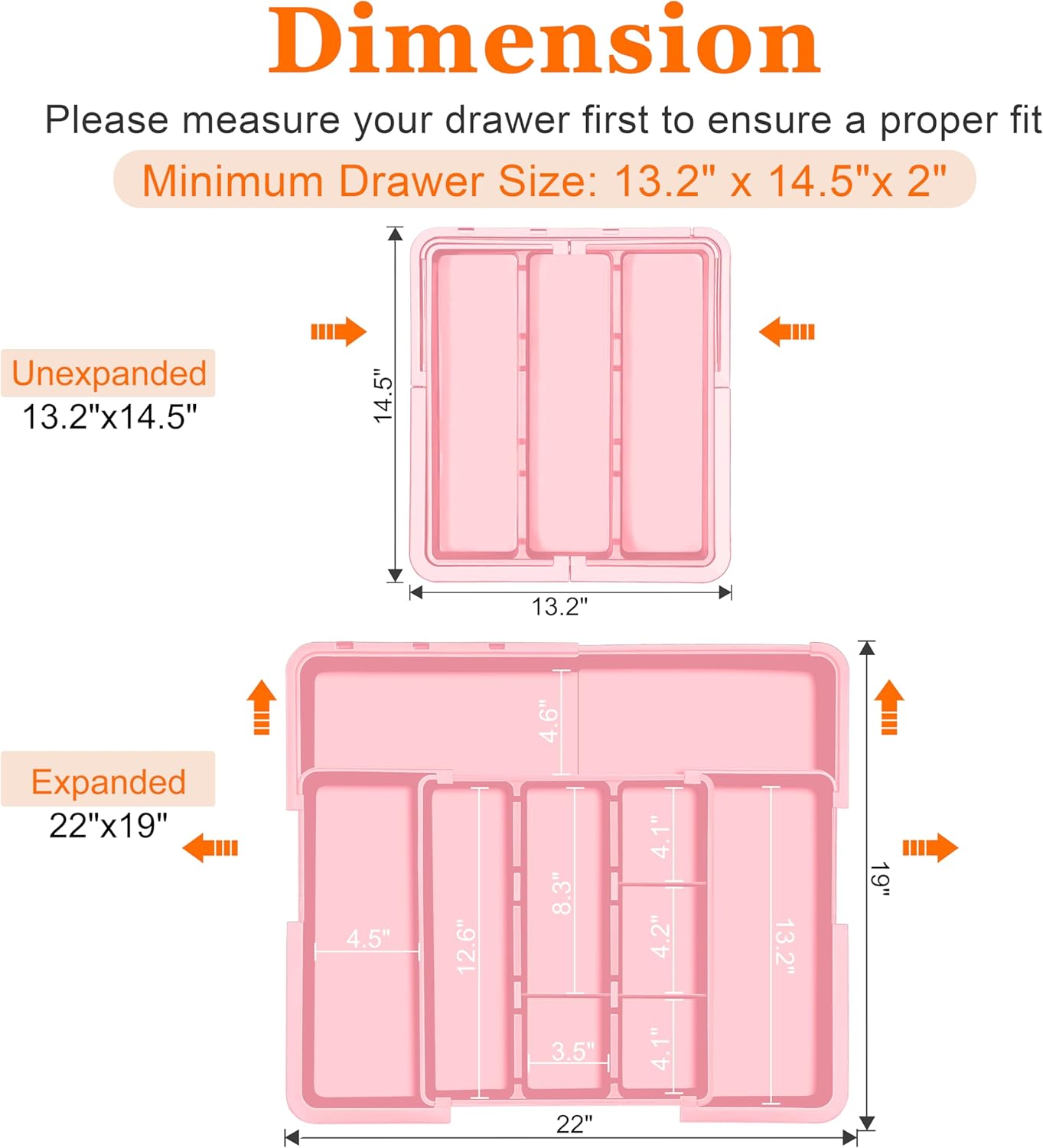Large Utensil Drawer Organizer Expandable Silverware Organizer for Kitchen Drawer Adjustable Cooking Utensil Holder Cutlery Flatware Tray Spatula Tools Gadgets Storage Dividers Plastic Pink