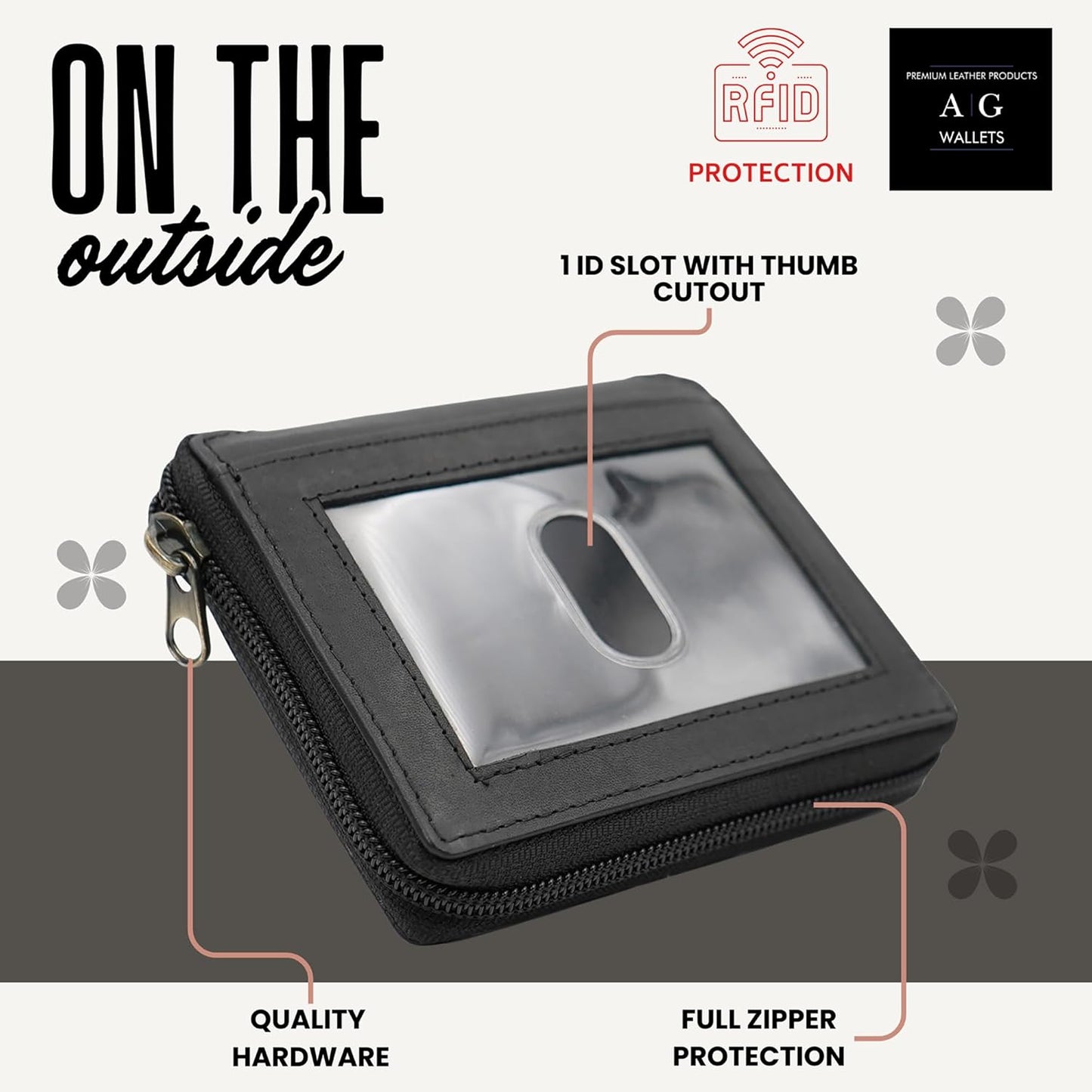 ag wallets Mens Zip Around Leather Wallet with Inserts (Black)