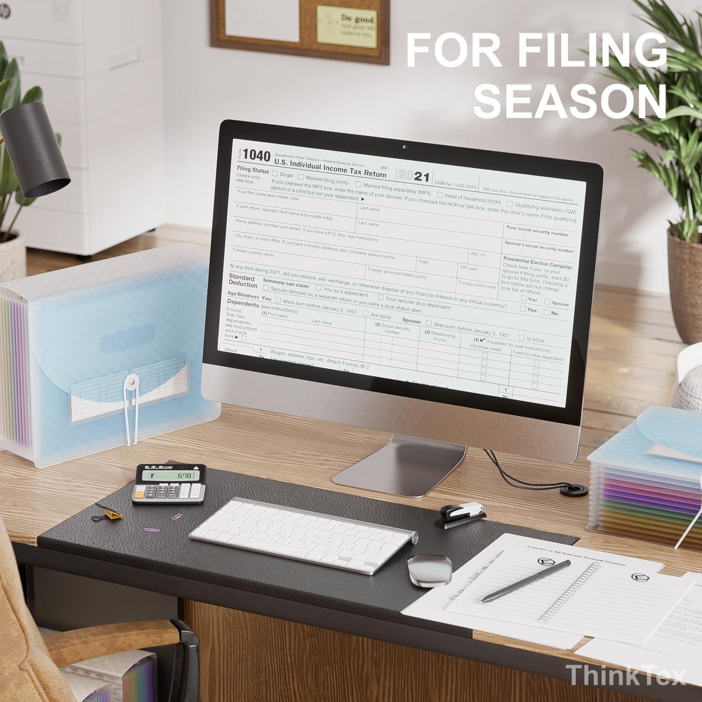 ThinkTex Accordion File Organizer, 12 - Pocket Expanding File Folders for Paper Receipts, Bills&Taxes Organizer, Letter/A4 Size Document Holder for School, Office, Home with Colorful tabs- Blue