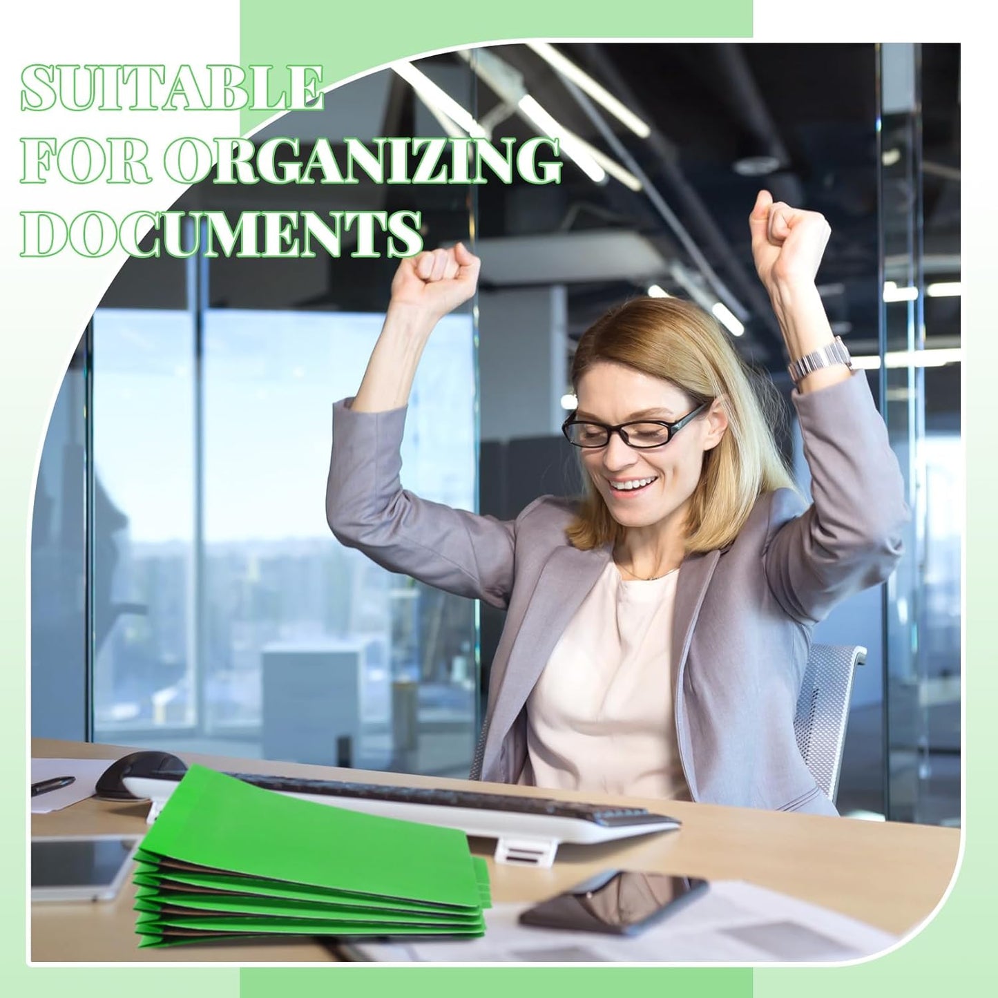 24 Pcs Classification Folders Letter Size Bulk - 2 Dividers Pressboard File Folder with 3. 5 Inch Expansion, 2 Prongs Fastener, Heavy Duty Office File Organizer for Teacher Medical (Green)