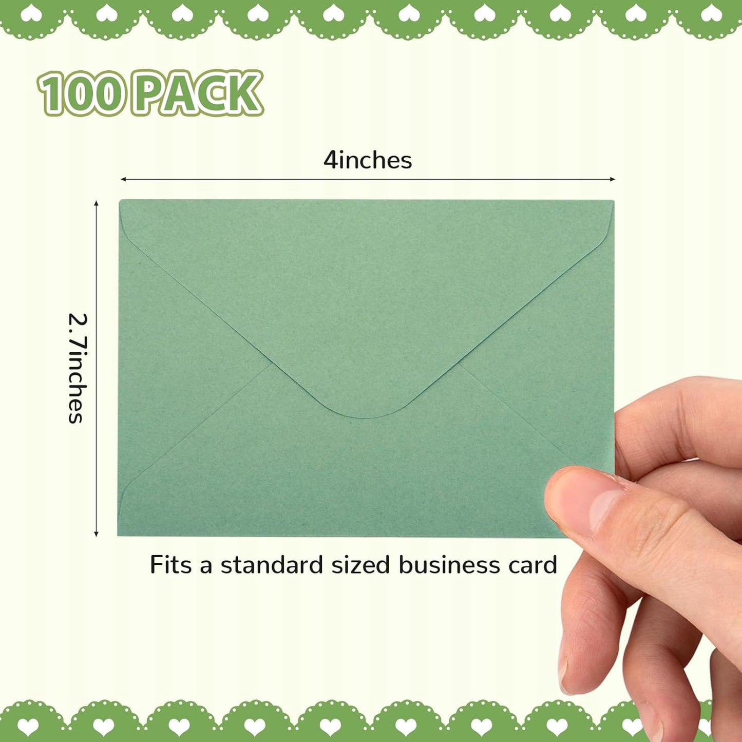 100 Packs Gift Card Mini Envelopes Sage Green Small Envelope with Gummed Seal, Paper Business Card Envelopes, Bulk Tiny Envelope Pockets for Small Note Cards, 4 x 2.7 Inches
