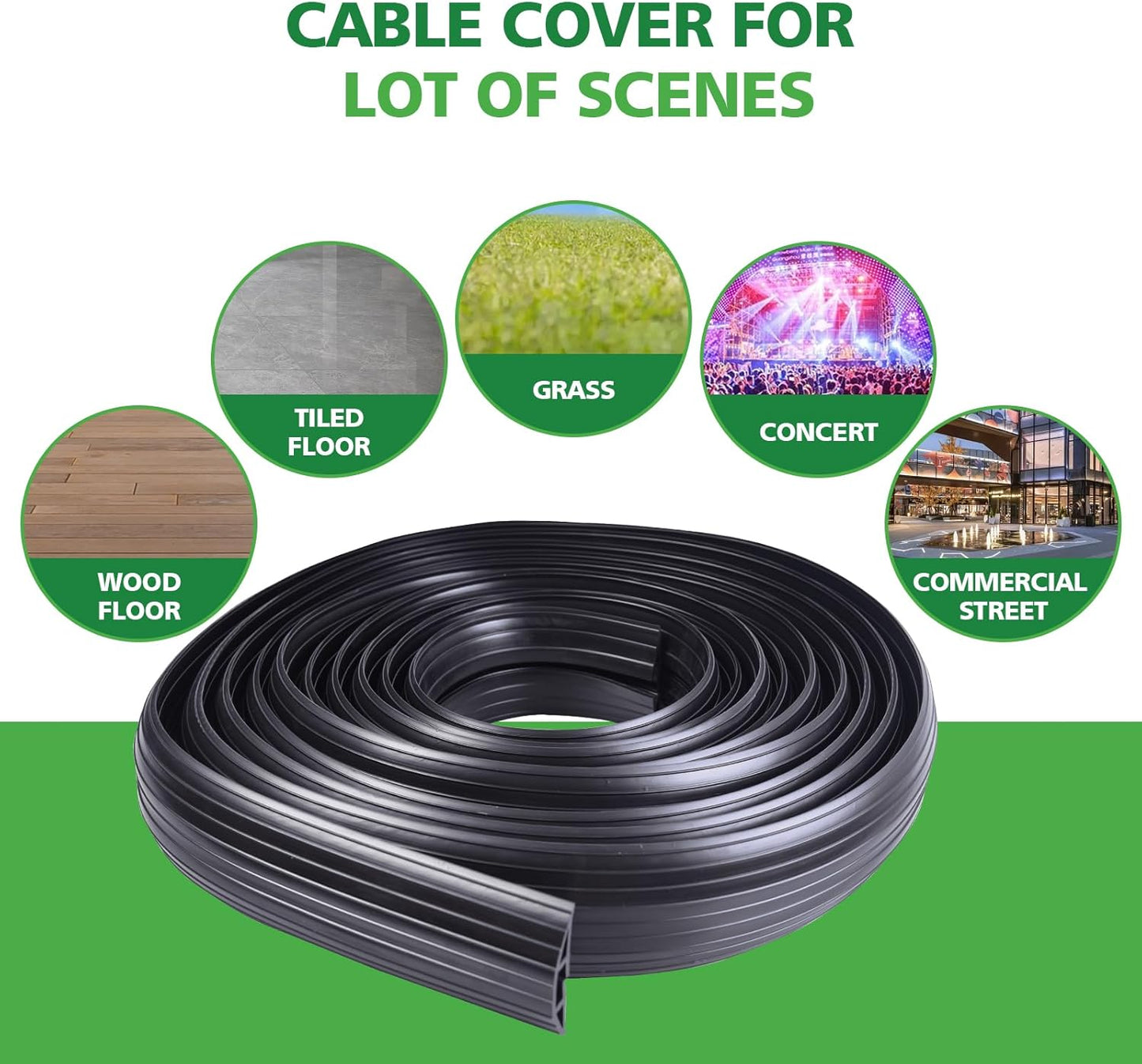 10ft Floor Cable Cover Heavy Duty PVC Cord Cover Wire Cover to Prevent Trip Hazard for Home Office or Outdoor(10ft, Black)