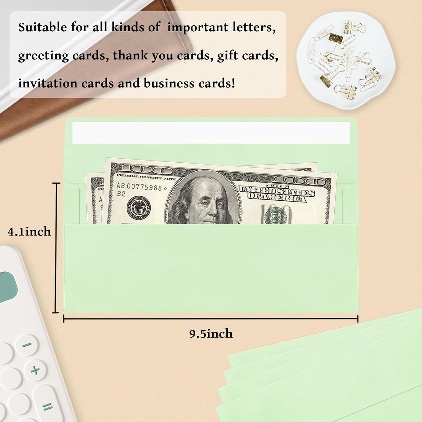 200 Pack #10 Business Envelopes, Light Green Standard Envelopes Self Seal, Letter Size Mailing Envelopes for Checks Letters Invoices Christmas Birthday Graduation Wedding, 4 1/8 x 9 1/2 Inch