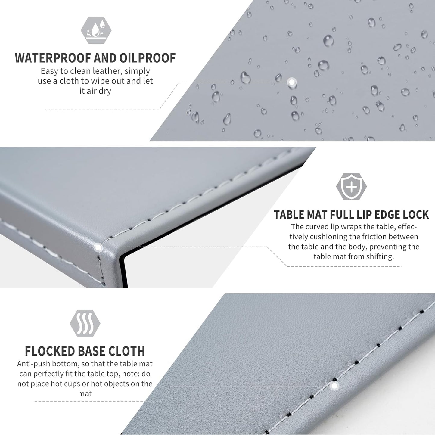 AKOZLIN 27.55”x 15.8" Soft PU Leather Surface Office Desk Mouse Mat Anti-Push Pad with Full Grip Fixation Lip Table Blotter Edge-Locked Protector Grey