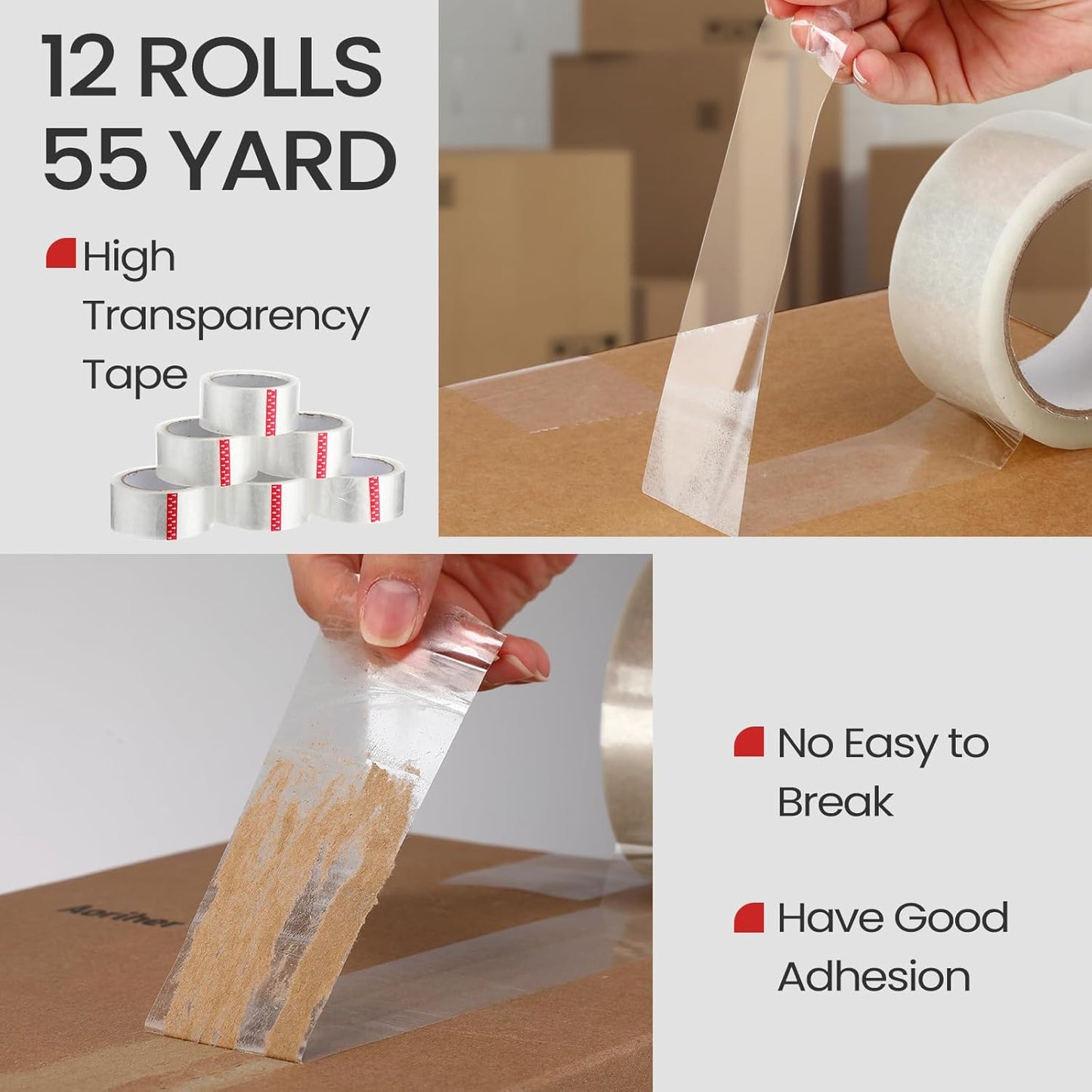 2 Pack Packing Tape Dispenser Gun with 12 Roll 2 Inch Packing Tape Gun 2.7 Mil Heavy Duty for Storing, Shipping, Moving, Carton and Box Sealing