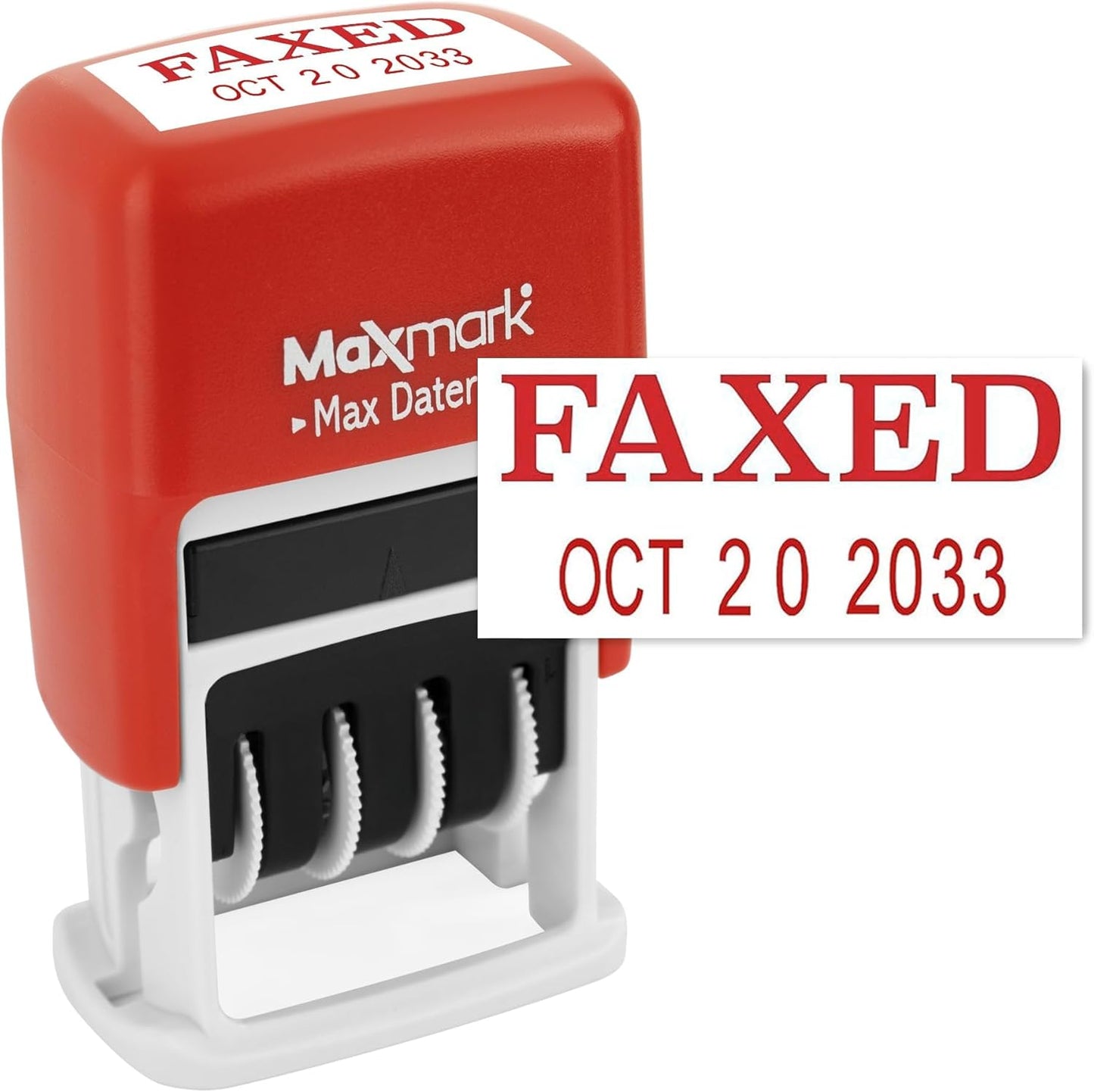 MaxMark Self-Inking Rubber Date Office Stamp with FAXED Phrase & Date - RED Ink (Max Dater II), 12-Year Band