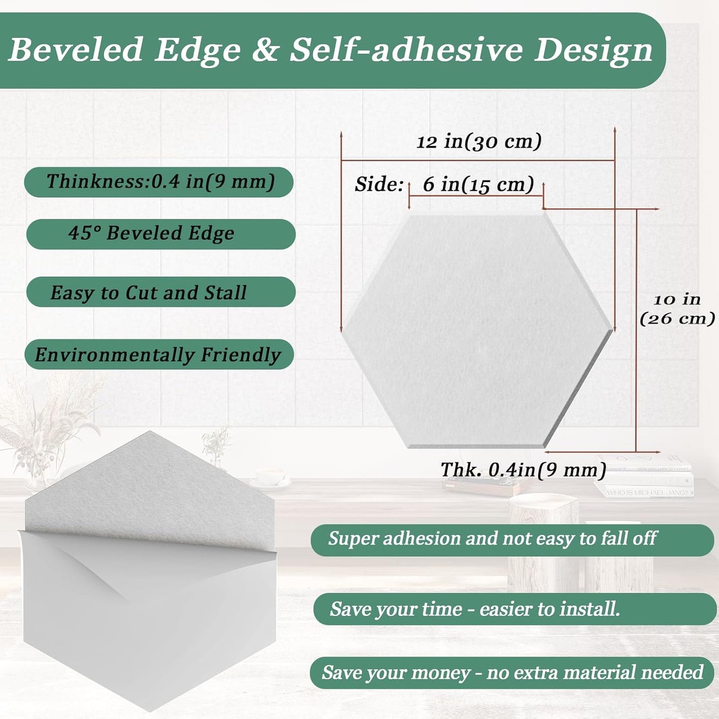 Hexagonal Acoustic Panels-12 Pack High-Density Sound Absorbing Panels 12"X10"X0.4" for Enhanced Noise Reduction, DIY Design, Idea for Studios, Offices, and Home Theaters(Snow White)