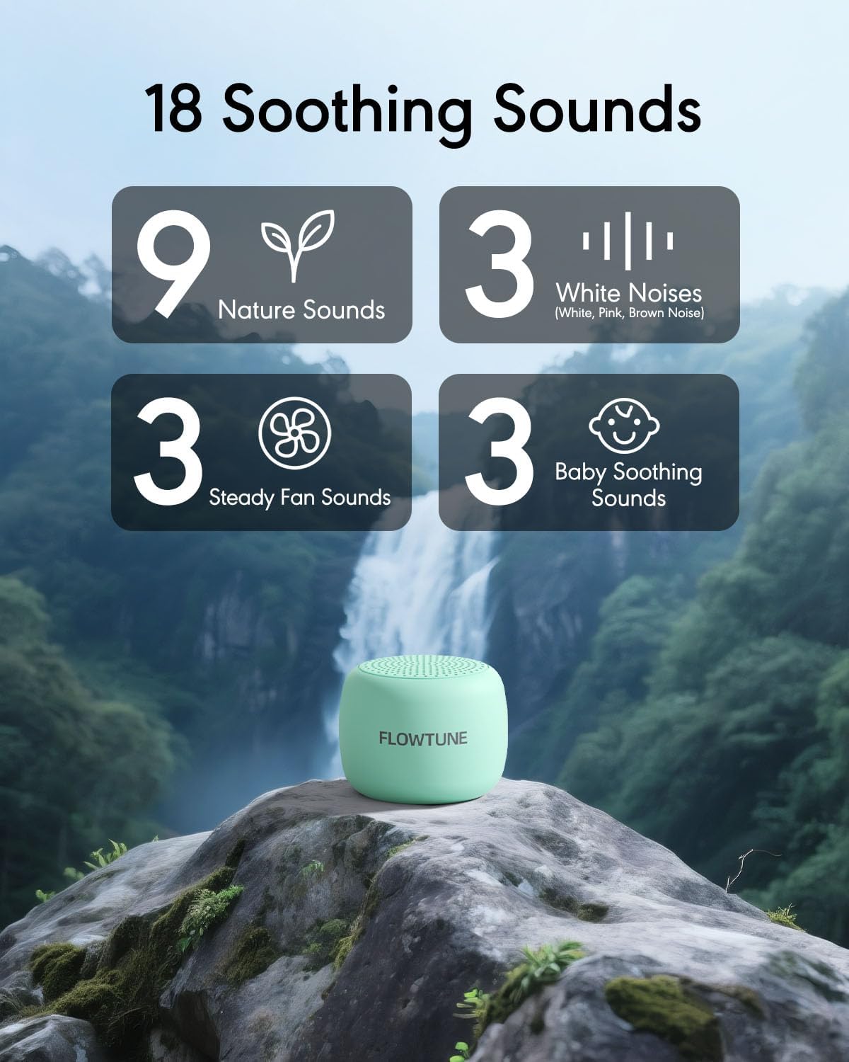 Sound Machine Flowtune White Noise Machine for Baby Adults, Mini Portable Sound Machine for Travel, 6H Timer, 18 Soothing Sleep Sounds Gift (Mint Green)