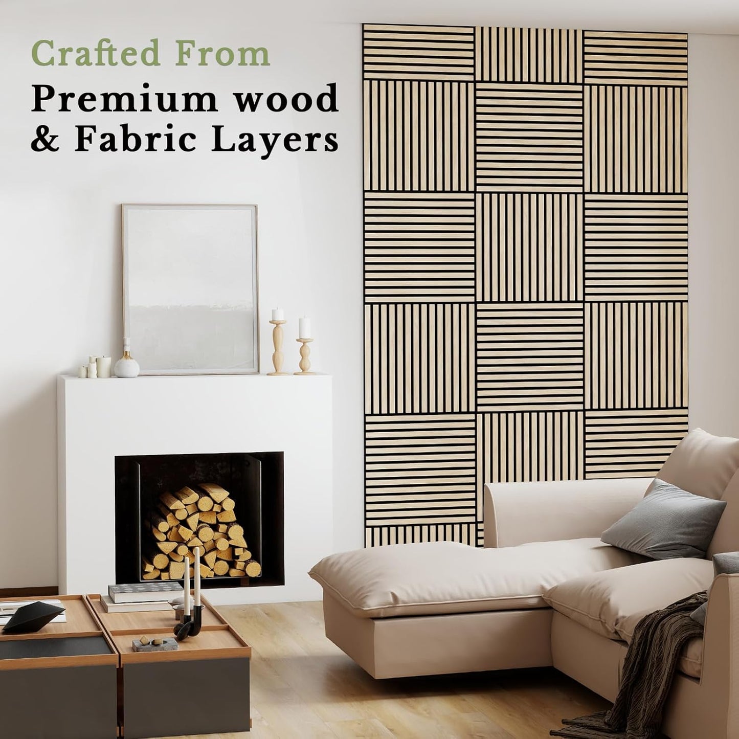 MISSDAY Wood Slat Acoustic Wall Panels, 4 Packs 23.6" x 23.6" Oak Soundproof Panel For Interior Wall Decor Noise Absorbing-3D Textured Wooden Panel Sound-Absorbing for Home, Office, Studio