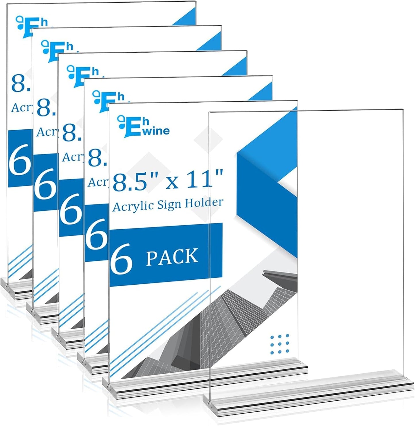 EHWINE 6 Pack 8.5 x 11 Acrylic Sign Holder, Clear Signs Display Holder Double-Sided Stand up Table Top Sign Holders Flyer Stand Frames Suitable for Office Business Store Hotels Party(Provide Non-slip Mats)
