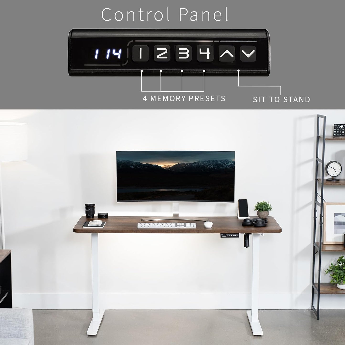 VIVO Electric 60 x 24 in Rustic Standing Desk, Memory Height Adjustment, 1B Series, One-Piece Vintage Brown Top, White Frame, DESK-KIT-1W6N