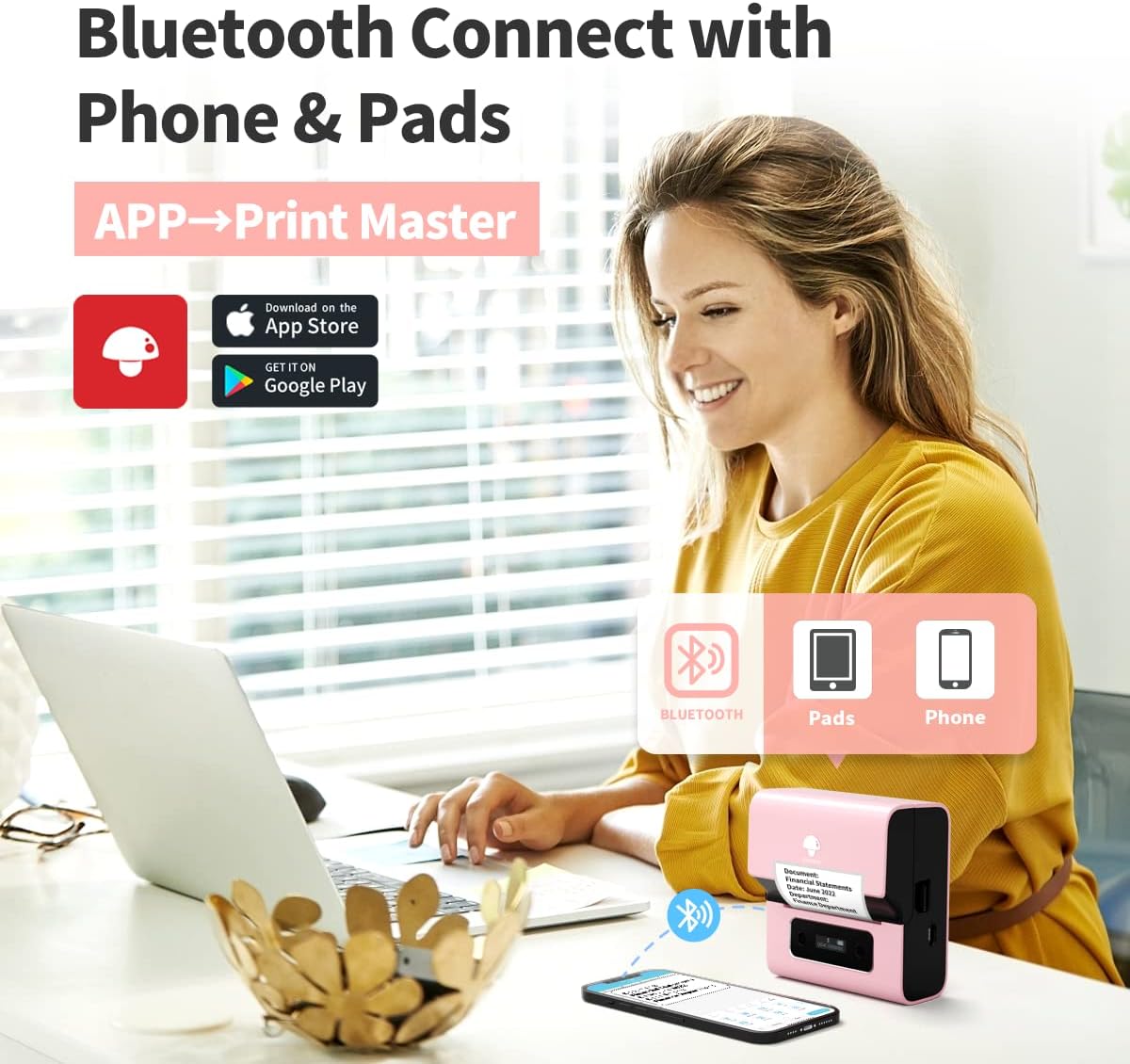 Phomemo Label Maker- M221 Label Maker Machine 3 Inch Bluetooth Thermal Barcode Printer for Small Business/Home Use, for Barcode, Address, Logo, Mailing, Stickers, Compatible with Phone & PC, Pink