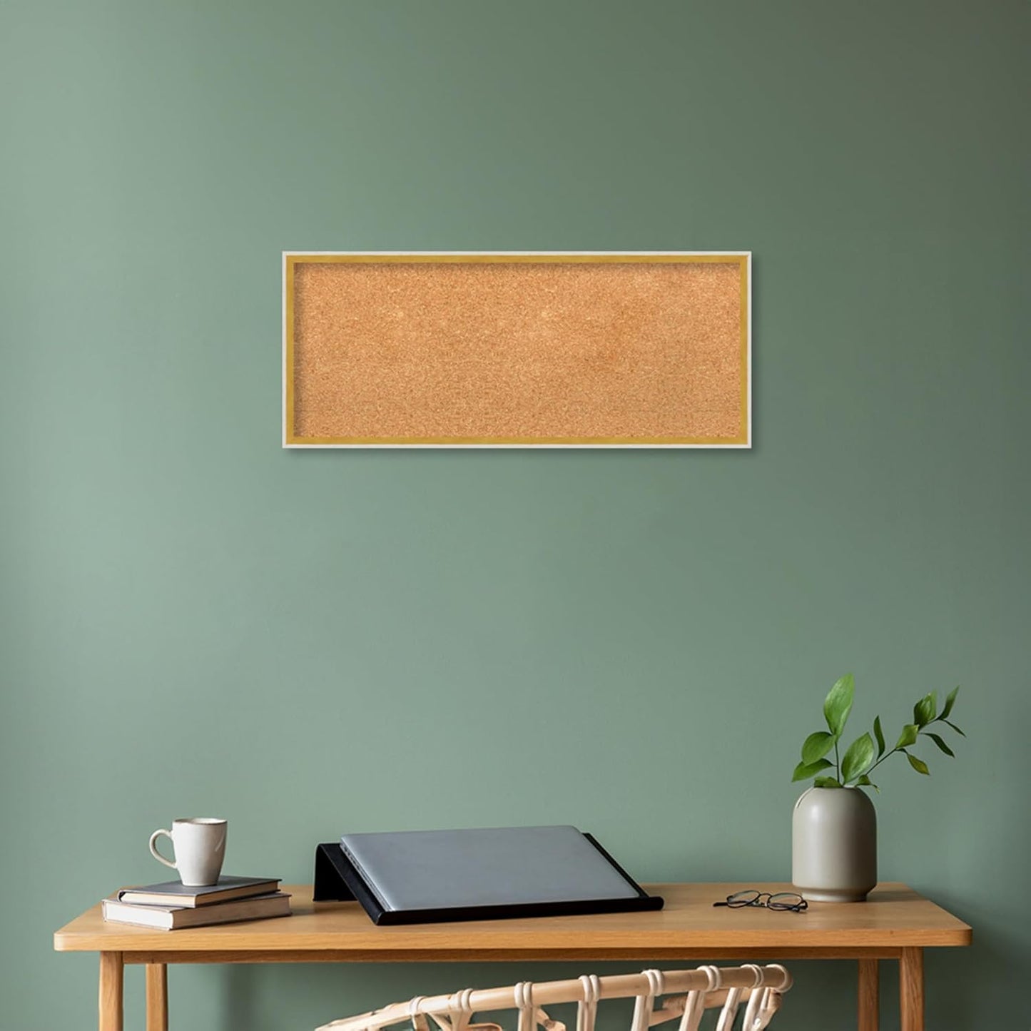 Amanti Art Natural Cork Board for Wall, 13x31 Vision Board with White Frame, Medium Corkboard Office Decor for Home Organization, Modern Corkboard Pinboard to Display Items for Home Organization in