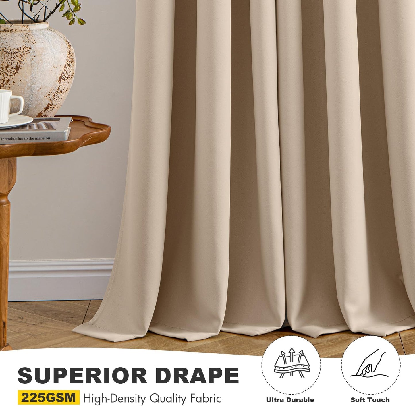 MIULEE Beige Blackout Curtains for Bedroom Living Room 90 Inches Long 2 Panels, Thermal Insulated Room Darkening Drapes Solid Grommet Top Noise Reduction Light Blocking Window Treatments 40x90 Inch