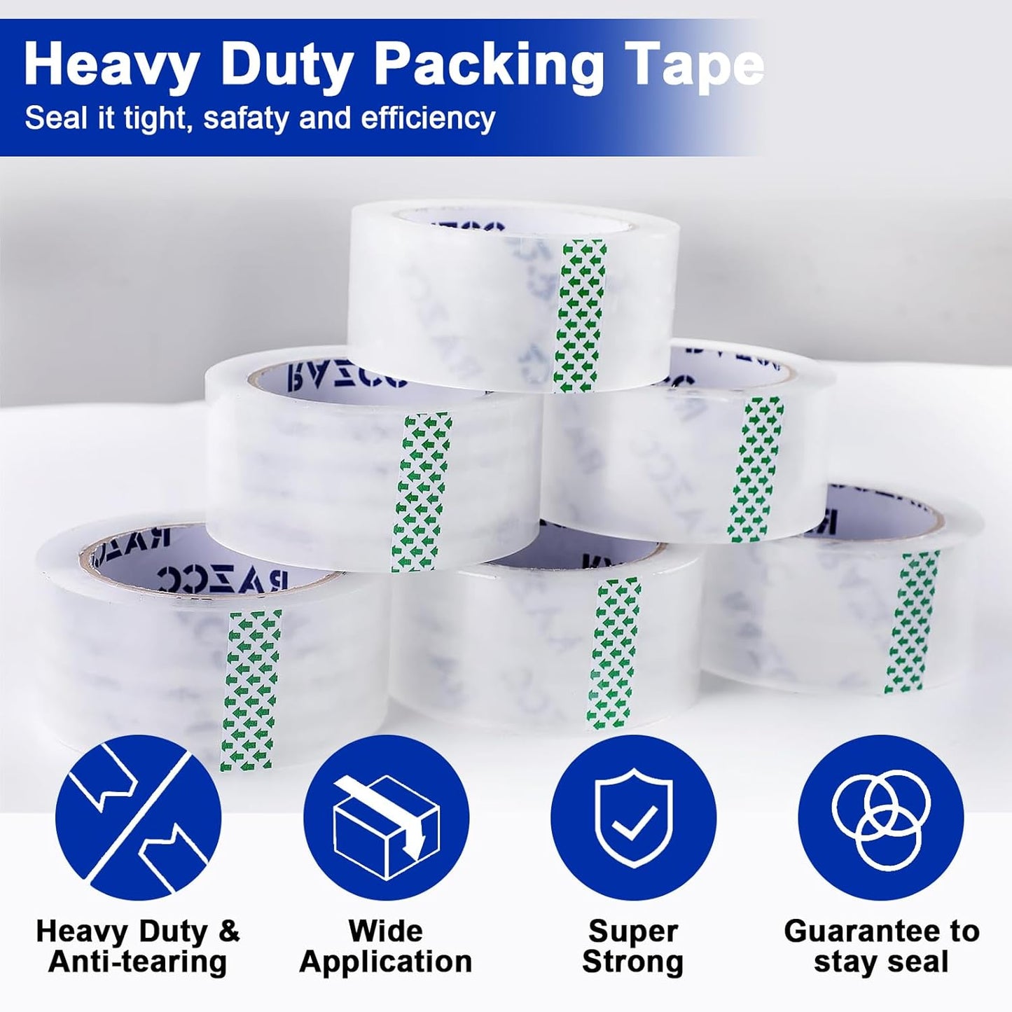 Clear Packing Tape, 24 Rolls Heavy Duty Packaging Tape with Dispensers for Packing Shipping Moving and Sealing, Thicker Packing Tape-2" x 65 Yards Per Roll, 1560 Total Yards