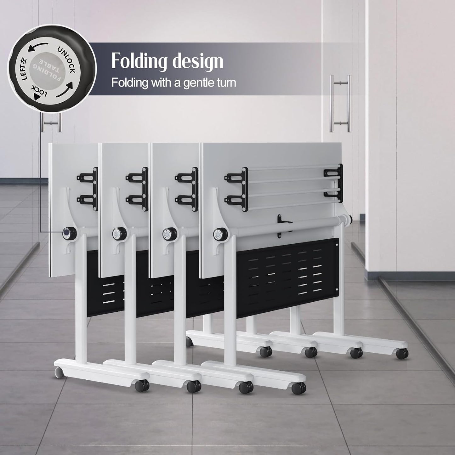 10Pack Conference Room Table, Folding Conference Table for Office Classroom, Mobile Training Tables with Casters Silent Wheels, Large Rectangular Convertible Modular Seminar Tables (10Pack L55.1in)