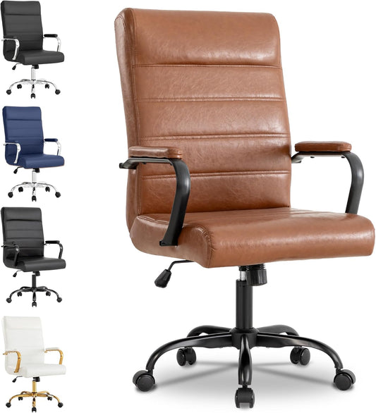 Office Desk Chair,Modern Leather Conference Room Chairs,High Back Home ofiice Chair,Adjustable Height Swivel Executive Computer Chair with Padded Seat and Armrest (Brown with Black Frame)