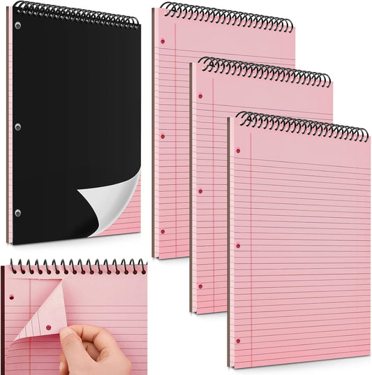 3 Packs 8.5" x 11" Top Spiral Notebook with 3 Hole Punched Legal Pads College Ruled Notepad 50 Sheets Hard Cardboard Paper Wirebound Notepad for Office School Business (Pink)