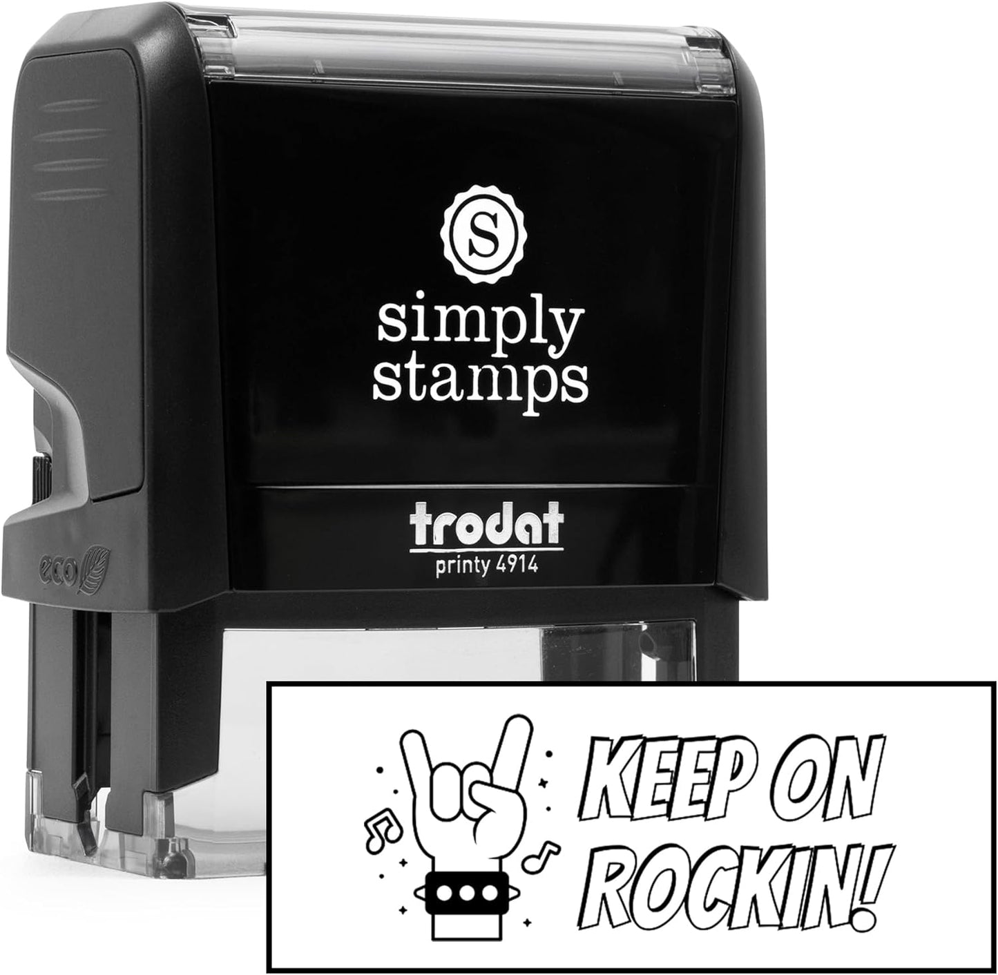 Custom Self-Inking Teacher Stamps | 49 Designs | Fun Phrases | Grading Made Easy | Classroom and Library Book Stamps (Keep on Rockin!, Xtra Wide)