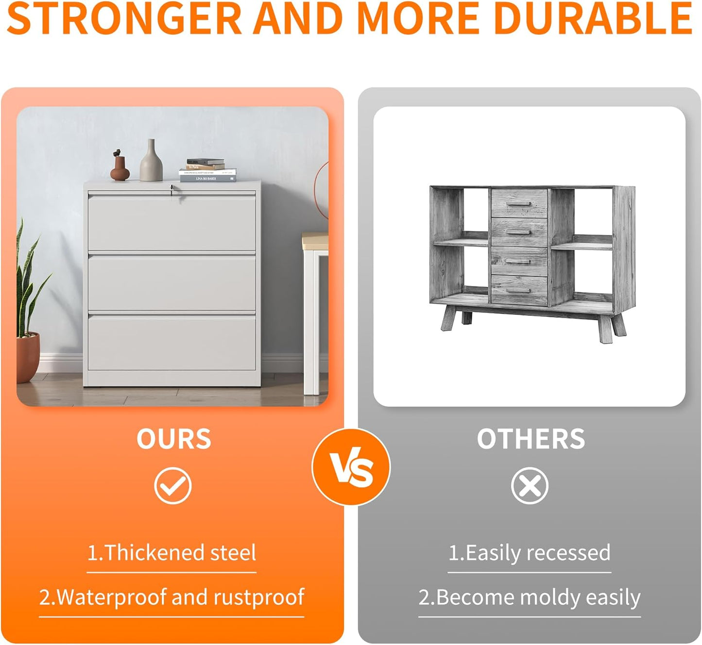 Locking Filing Cabinet with 3 Drawer Heavy Duty Large Metal Cabinet Home Office Lateral File Cabinets Wide Steel Cabinets for Legal/Letter Size File,Assembly Required