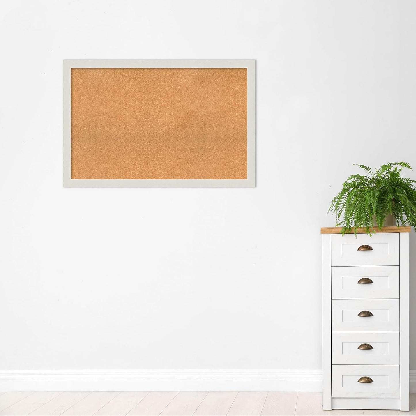 Amanti Art Natural Cork Board for Wall, 31x47 Vision Board with White Frame, Oversize Corkboard Office Decor for Home Organization, Country Rustic Corkboard Pinboard to Display Items for Home