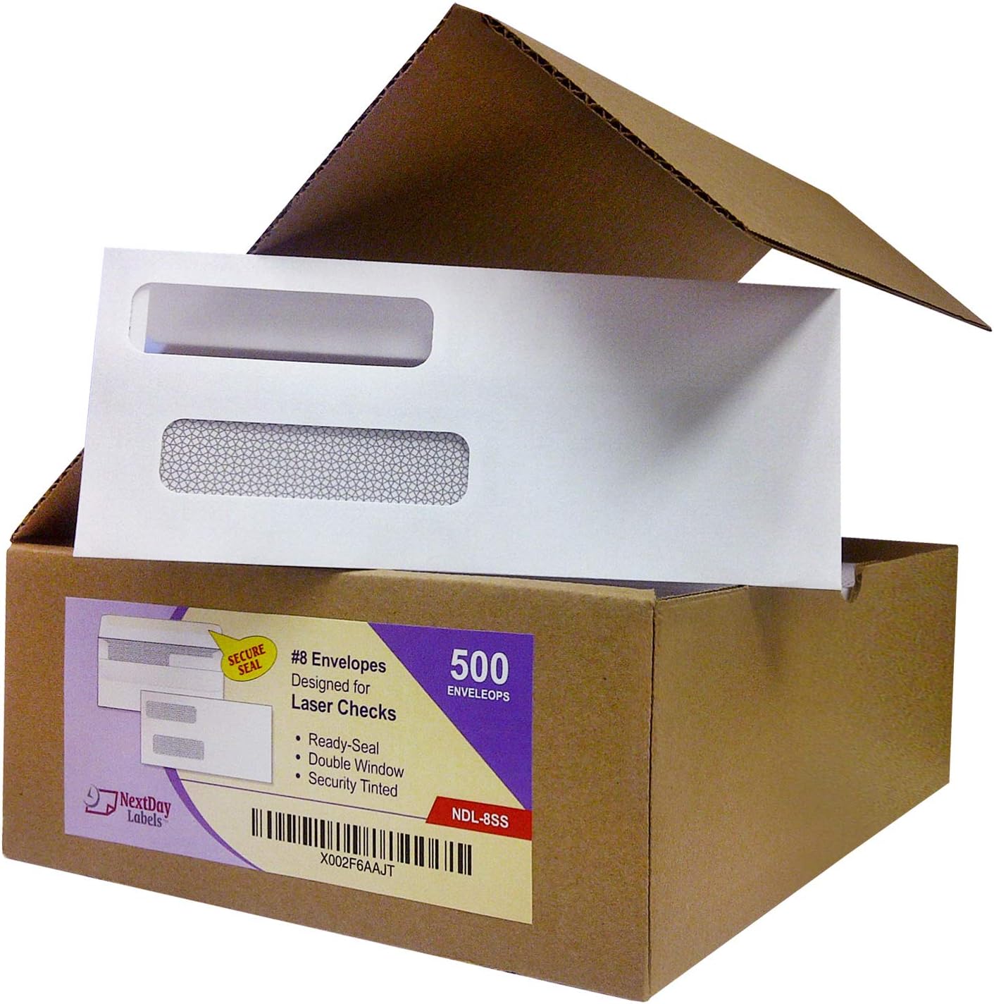 NextDayLabels - Box of 500# 8 Self Seal Double Window Security Check Envelopes