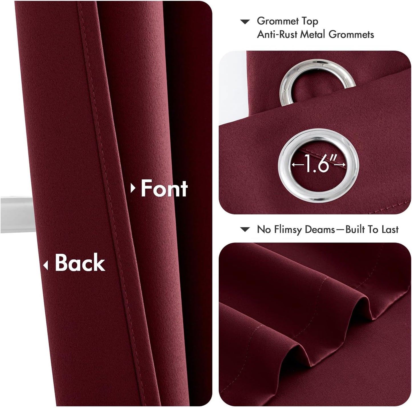 MIULEE Burgundy Red Blackout Curtains for Bedroom Living Room 72 Inches Long 2 Panels, Thermal Insulated Drapes Solid Grommet Top Noise Reduction Christmas Window Treatments W40 x L72 Inch