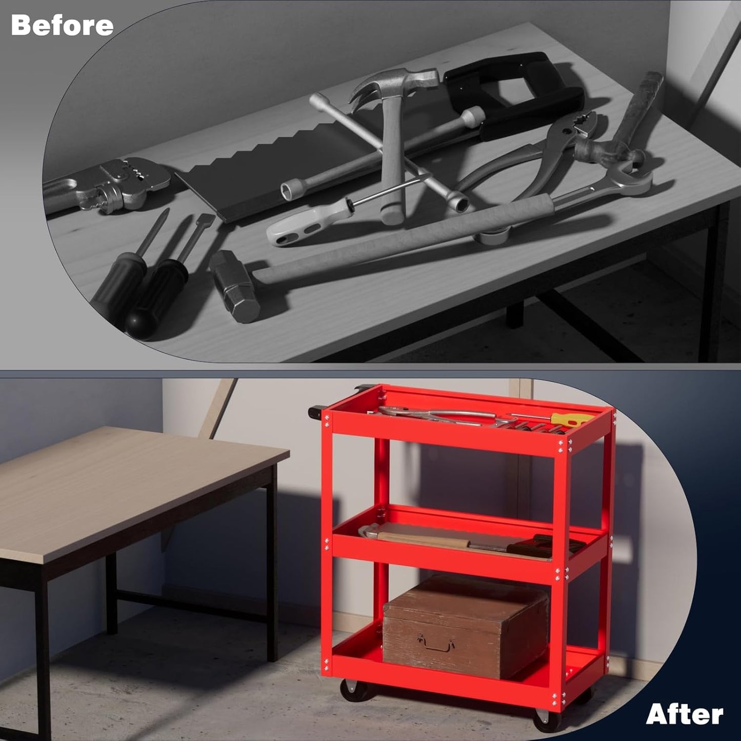 ALANNG 330 LBS Rolling Tool Cart, Heavy Duty Mechanic Cart, Metal Service Cart for Garage Workshop (Red, 1 Pack)