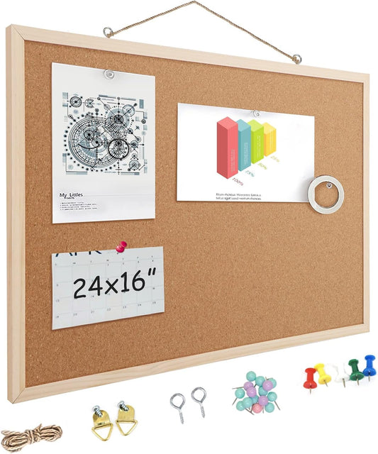 16” x 24” Cork Boards for Walls with Wooden Frame 1pack, Double Sided Office Board for Wall Organizer, Bulletins Board Decorative Hanging Pin Board for School, Home & Office, Notice Board Memo Board