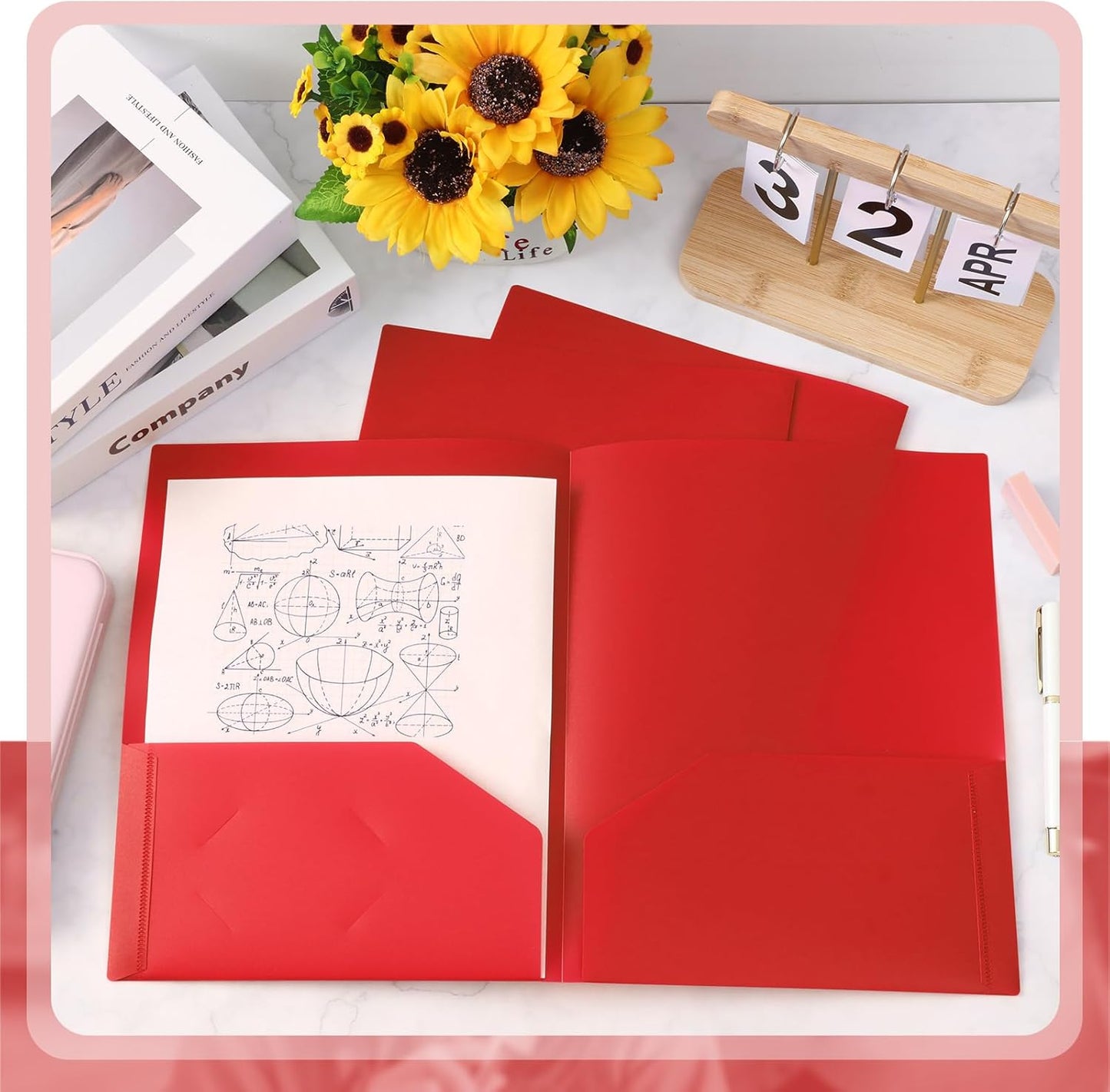 Gueevin 24 Pcs Plastic Folders with Pockets, Back to School Two Pocket Folder Fit Letter Size, Heavy Duty School Business Card Holder for Home Office, 11. 61 x 9. 45 Inches (Red)