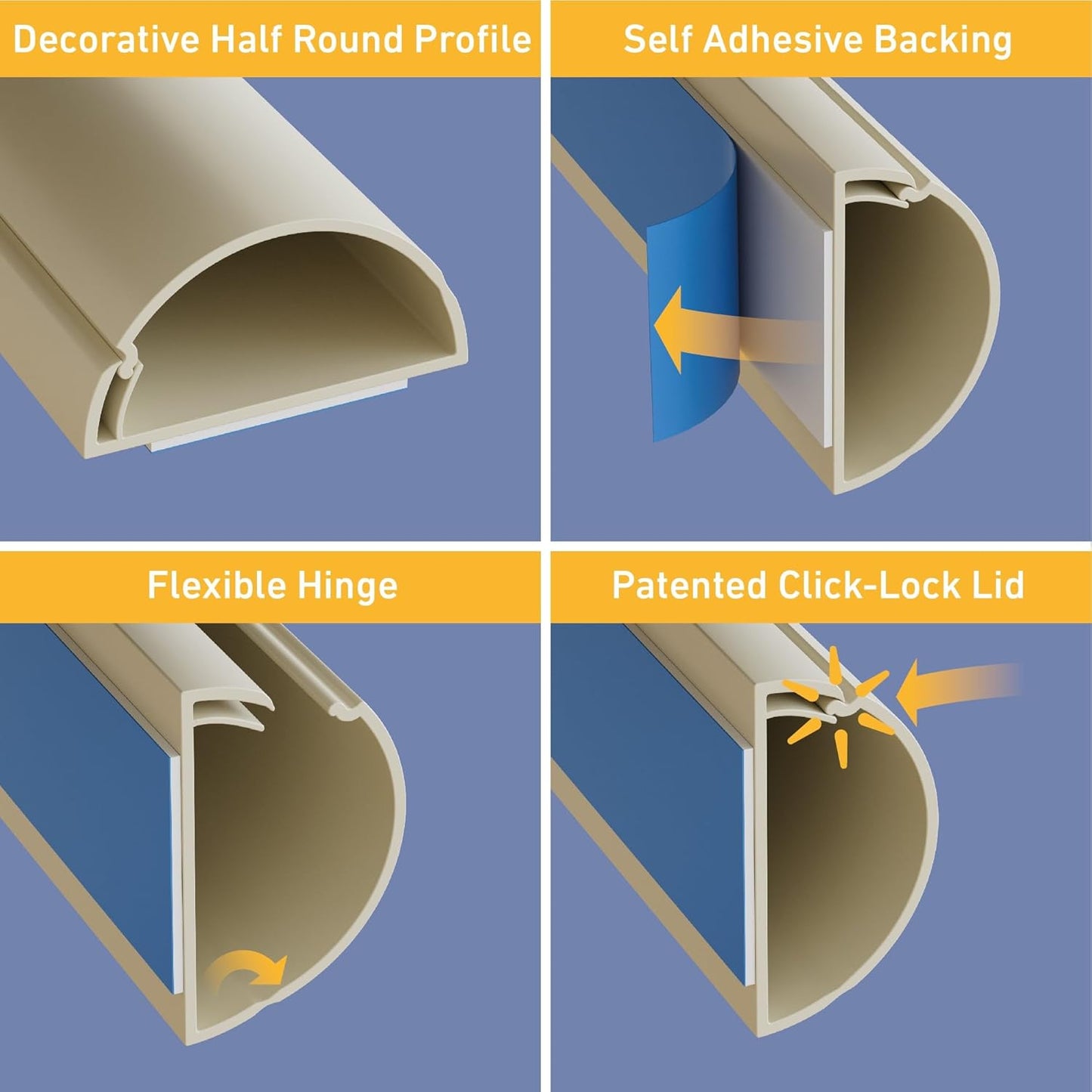 D-Line Half Round Cord Hider, Patented Cable Cover, Hide TV Wall Mount Wires, Raceway for Cords, Decorative Wire Covers, Paintable, Adhesive Cable Concealer - 1x 1.18in W x 0.59in H x 39in L - Beige