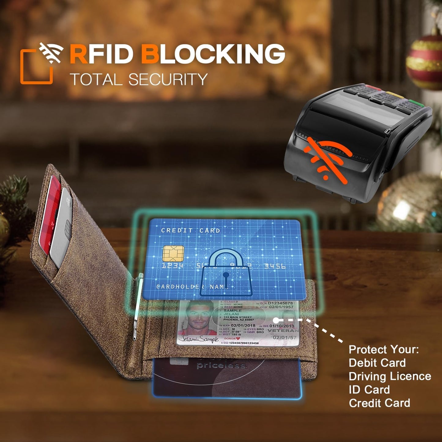 Slim Wallet for Men Genuine Leather RFID Blocking Bifold Minimalist Front Pocket Mens Wallet with Money Clip Thin Gift Box