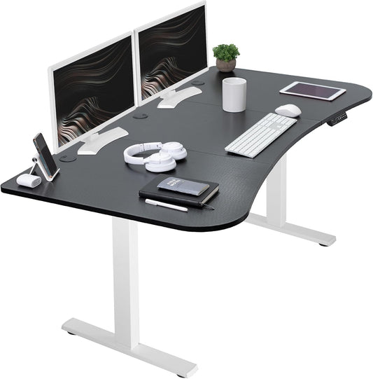 VIVO Electric 63 x 32 in Standing Desk, Memory Height Adjustment, 1B Series, Black Carbon Fiber Top White Frame, DESK-KIT-1W1R