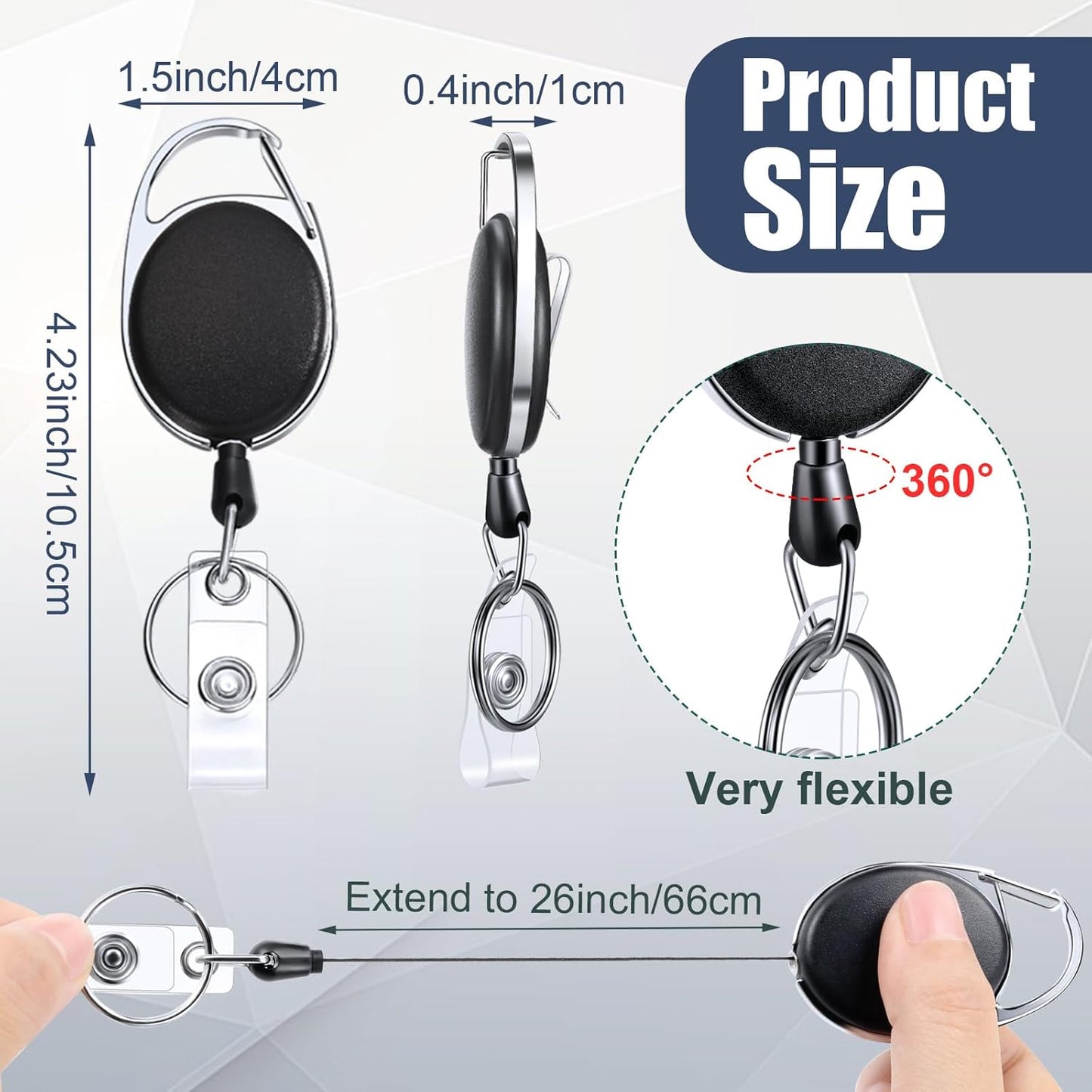 Honoson 30 Pcs Black Heavy Duty Retractable Badge Reels Batch ID Badge Holder Retractable Clip Bulk Key Holder with Ring for Office Worker Employee Doctor Nurse Gifts